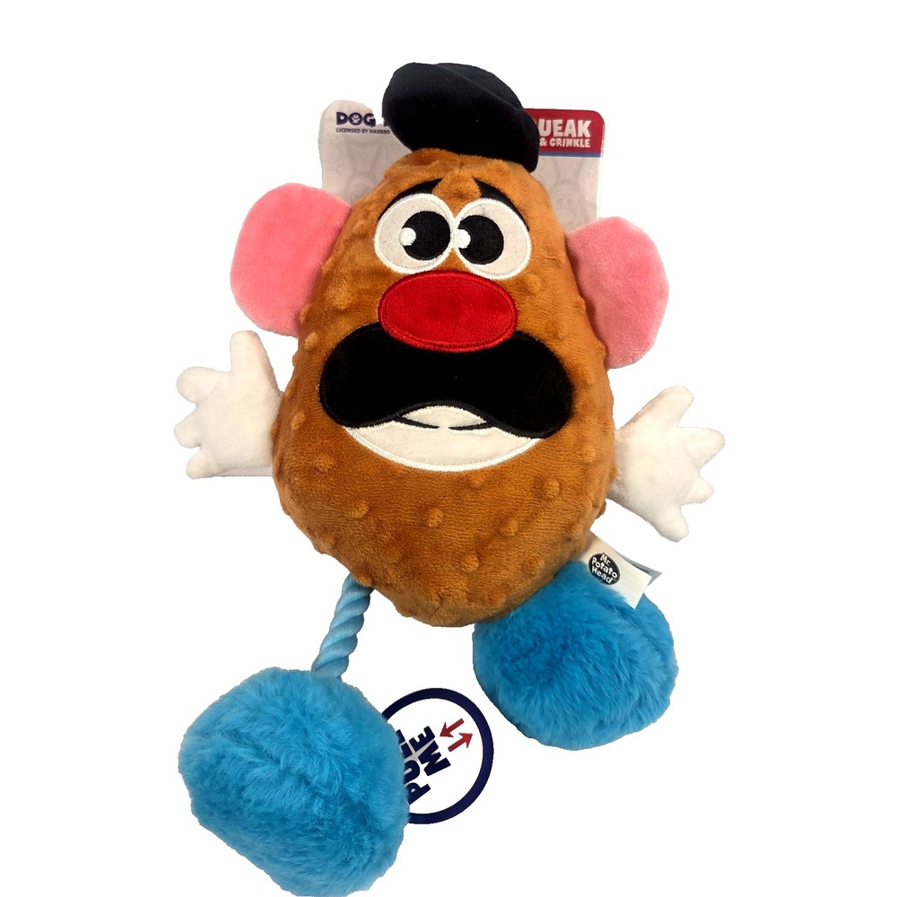Hasbro Mr Potato Head Dog Toy Plush 12in Brown New Squeak Crinkle Rope HDT-2075